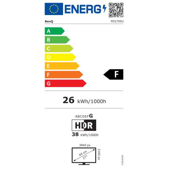 Монитор BenQ PD2705U, 27 инча, IPS, UHD 3840x2160, 60Hz, 5ms, HDMI/DP